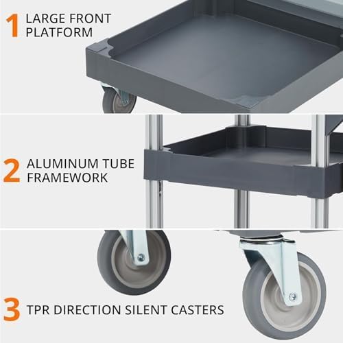 Heavy-Duty Janitorial Cleaning Cart with Wheels, 3-Shelf Rolling Housekeeping Trolley with 16-Gallon Trash Bag – 220 Lb Capacity Utility Cart for Hotels, Schools, Offices & Apartments