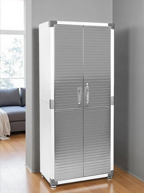 Heavy Duty Storage Solid Stainless Steel Cabinet with Lockable, Adjustable Shelf, Metal Garage Organizer (White, 30" W x 18" D x 72" H)