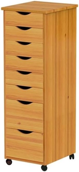 Pemberly Row Modern Solid Wood 6+2 Drawers Roll Utility Cart in Med Pine