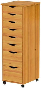 Pemberly Row Modern Solid Wood 6+2 Drawers Roll Utility Cart in Med Pine