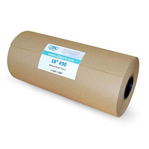 IDL Packaging - KRAFT18-30 Large Brown Kraft Paper Roll 18 inch x 1200 ft - Natural Kraft Wrapping Paper for Packing - Perfect Kraft Paper for Void Filling - Kraft Paper for Kids Art Projects