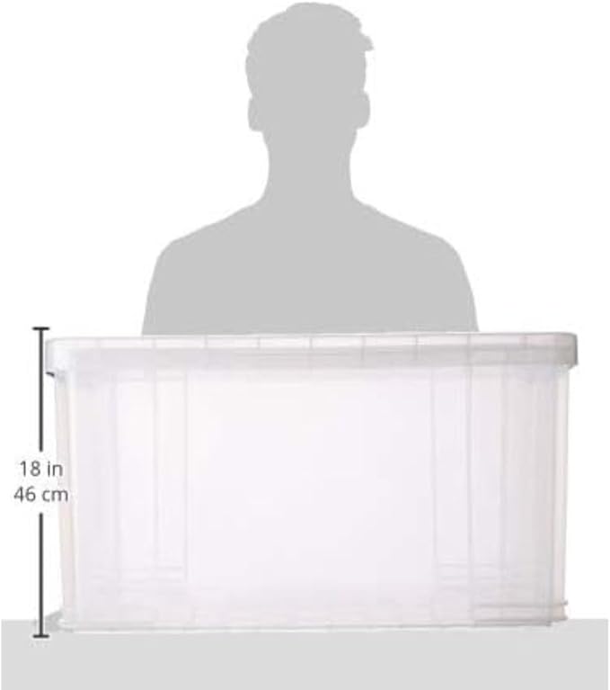 Really Useful Box 84 Liter Plastic Stackable Storage Container with Snap Lid & Built-In Clip Lock Handles for Home or Office Organization, Clear