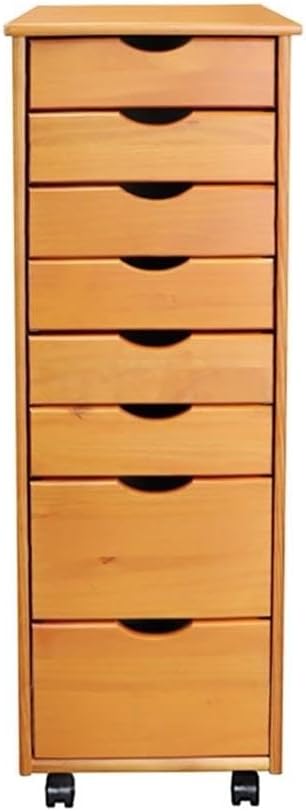 Pemberly Row Modern Solid Wood 6+2 Drawers Roll Utility Cart in Med Pine
