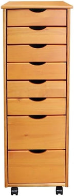 Pemberly Row Modern Solid Wood 6+2 Drawers Roll Utility Cart in Med Pine