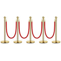 5PCS Gold Stanchion Post, 5 Ft Red Velvet Rope Stainless Steel Crowd Control Barriers Used for Theaters Parties Wedding Museums Exhibition