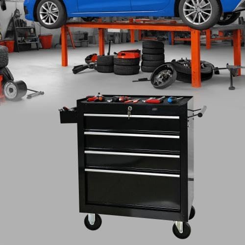 LuckyNote】Rolling Tool Chest, 4 Drawer Tool Box with Wheels, Heavy Duty Industrial Service Cart Storage Organizer with Locking System, Rolling Tool Box Organizer Tool Case for Garage, Repair Shop