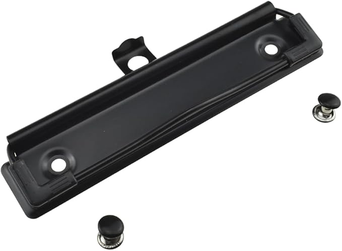 HAHIYO 4.72 Inches Black Metal Mountable Clipboard Clips - 5 Pack, Durable Spring Loaded Clip with Rubber Grips, Hanging Hole and Rivets - Document File Wood Plastic Clip Board for Office School Home