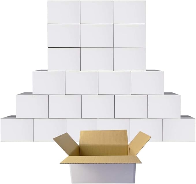 PETAFLOP 9x6x4 Shipping Boxes White Cardboard Mailing Boxes Single Wall Corrugated Box, 25 Pack