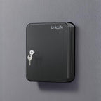 Uniclife Steel Key Cabinet Wall Mounted Organizer - 28 Keys, 2 Unlocking Keys - Black Frosted Security Box with Hooks and Color-Coded Labels