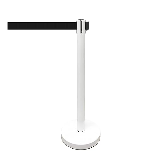 VIP Crowd Control Retractable Belt Stanchion Queue Safety Barrier Set, 36" Ht, 78" Belt (2 WHT Posts Black Belt)