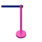 VIP Crowd Control Retractable Belt Stanchion Queue Safety Barrier Set, 36" Ht, 78" Belt (2 M.Pink Posts Blue Belt)