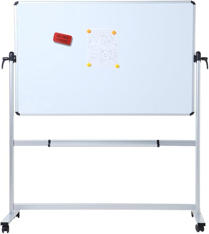 VIZ-PRO Double-Sided Magnetic Mobile Whiteboard, 72 x 48 Inches, Rolling Dry Erase Board Easel Stand on Wheels with Aluminium Frame for School Office Home 6' x 4'