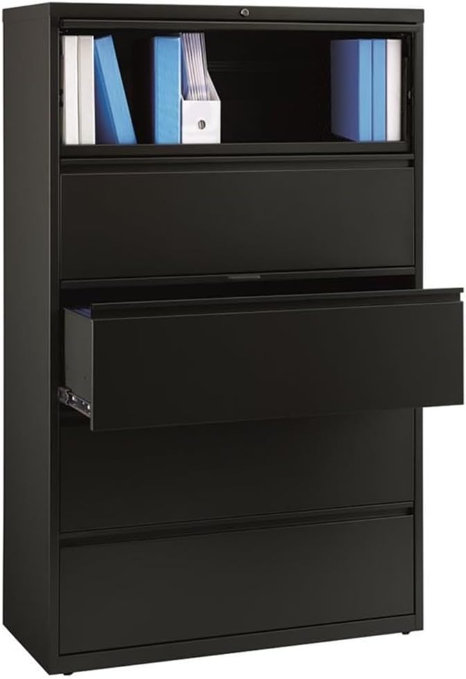 Pemberly Row 42-in Wide Metal 5 Drawer Lateral Filing Cabinet Black