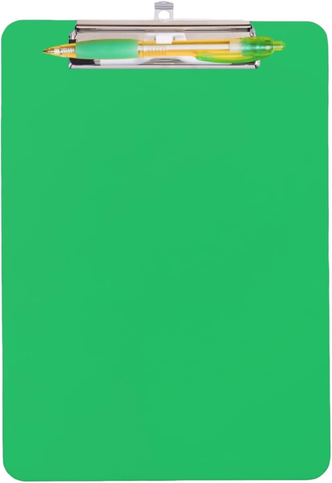 Green Clipboard with Pen Holder,Plastic Clipboard Standard Letter A4 Size,Heavy Duty Clip Boards 8.5x11,Cute Hanging Clipboards for Women Kids Students School Office Home