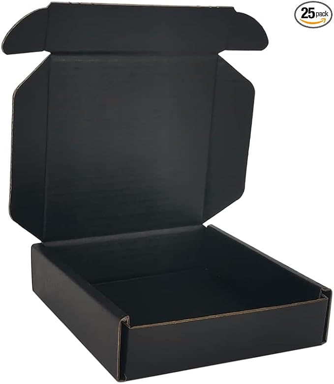 4x4x1'' Small Shipping Boxes 25 Pack, Corrugated Cardboard Mailers for Business, Black (CM441B25)