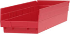 Akro-Mils 30164 Plastic Shelf Bins, Heavy Duty Storage Bins for Garage, Closet, and Drawer Organization, 24-Inch x 6-1/2-Inch x 4-Inch, Red, 6-Pack