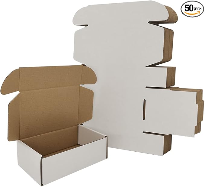 50 Pack 6x4x2'' Small Shipping Boxes, White Corrugated Cardboard Literature Mailers, Mailing Packaging Supplies for Small Business (W642-50)