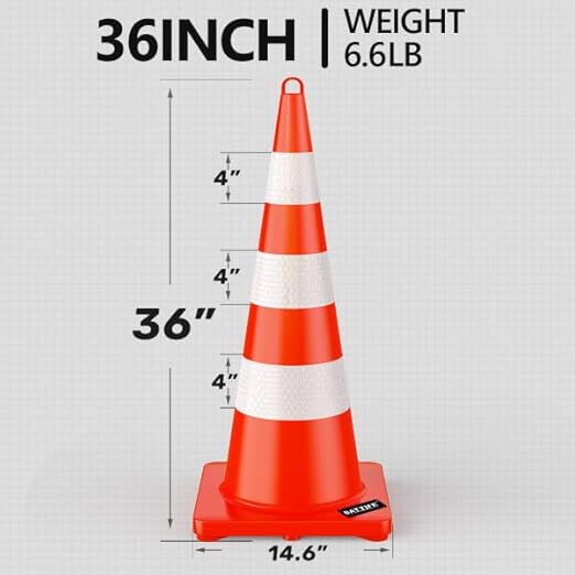 BATTIFE Traffic Safety Cones 36 Inch with Handheld, Orange Cones with Reflective Collar, Cones for Parking Lot, Sport & Driving Training, Road Safety, Construction Events (12 Cones)