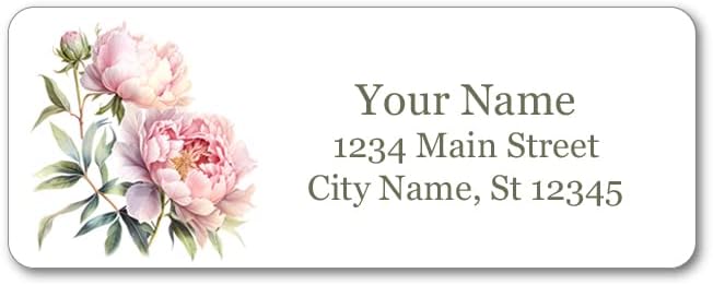 Personalized Return Address Labels - Delicate Peonies - 60-1000 Custom Self-Adhesive Stickers