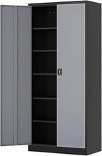 71” Tall Metal Storage Cabinet- Steel File Cabinets with Lockable Doors and Adjustable Shelves-Black&Gray Steel Storage Cabinet for Home,Kitchen, School, Office, Garage