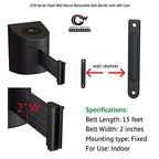 Crowd Control Warehouse CCW-05-022-01288 Series WMB-220 Wall Mounted Retractable Belt Barrier with Black ABS Case, Black Belt, 15' Belt Length