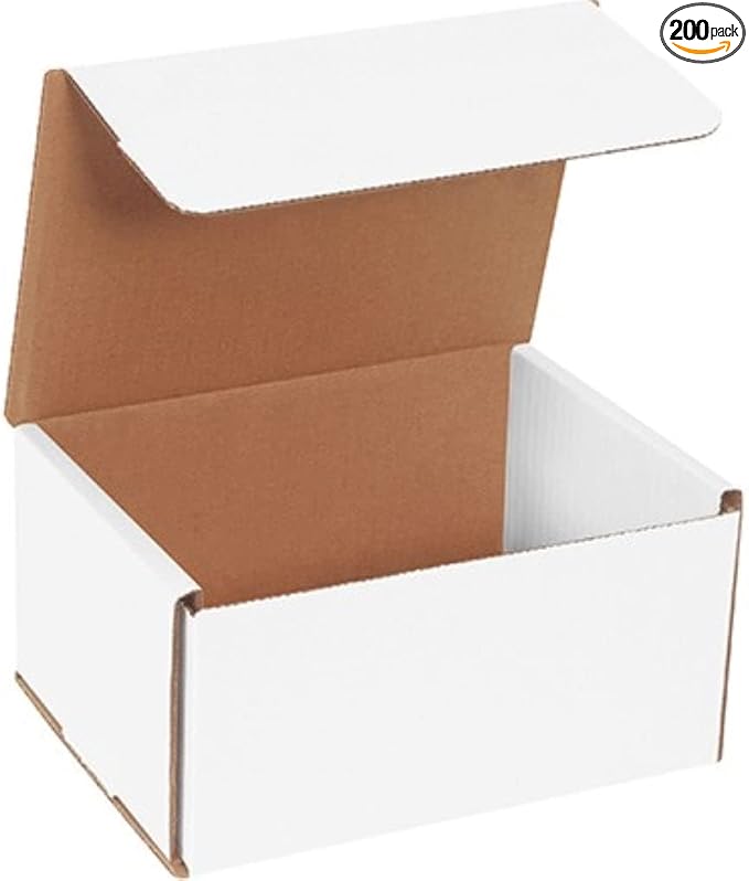 Secure Seal Shipping Boxes - 8x6x4" Mailers - White Foldable Corrugated Cardboard Packaging for Mailing, Moving, Storage, and Organizing - Strong Lightweight Foldable (Bulk 200 Pack)
