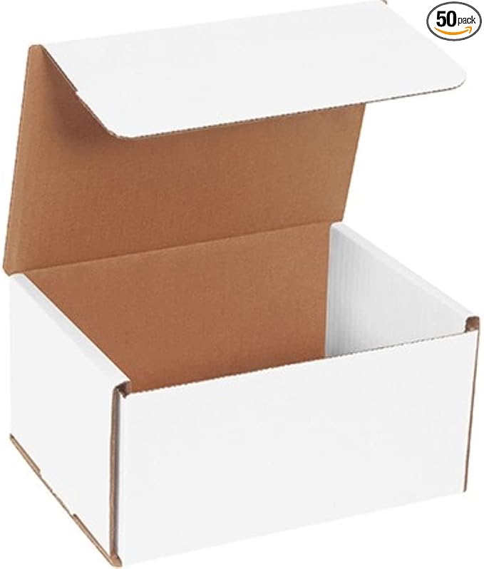 Secure Seal Shipping Boxes - 8x6x4" Mailers - White Foldable Corrugated Cardboard Packaging for Mailing, Moving, Storage, and Organizing - Strong Lightweight Foldable (Bulk 50 Pack)