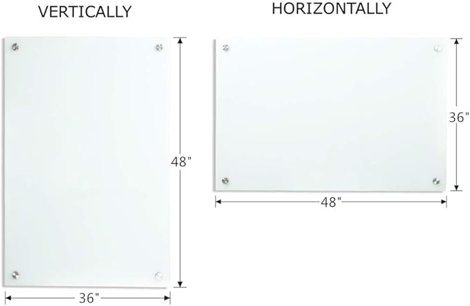 Magnetic Glass Whiteboard with Eraser 48" x 36" Frameless Tempered Glass Dry Erase Board with Marker Tray for Office, Wall Mounted Writing Board (White)