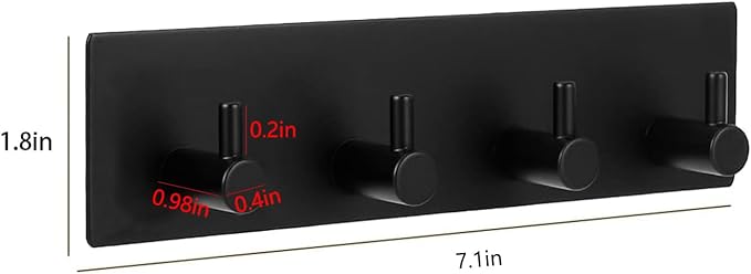 Kingdong Key Holder for Wall 304 Stainless Key Hooks Adhesive Key Holder Wall Mount Key Hanger with 4 Heavy Duty Hooks Key Organizer for Kitchen, Bedroom, Bathroom (Black(4 Hooks))