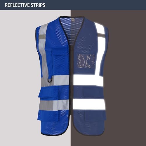 Reflective Safety Vest for Men Women 6 Pockets High Visibility Construction Work Vest, Class 2, Meets ANSI Standards