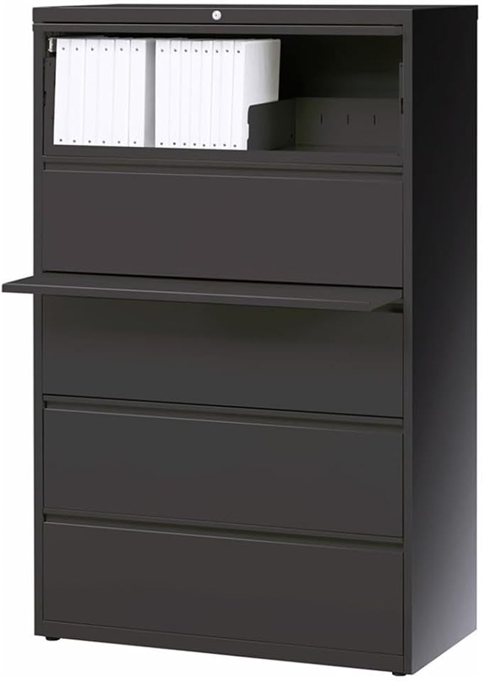 Pemberly Row 42-in Wide Metal 5 Drawer Lateral Filing Cabinet Charcoal