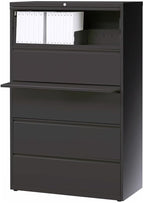 Pemberly Row 42-in Wide Metal 5 Drawer Lateral Filing Cabinet Charcoal