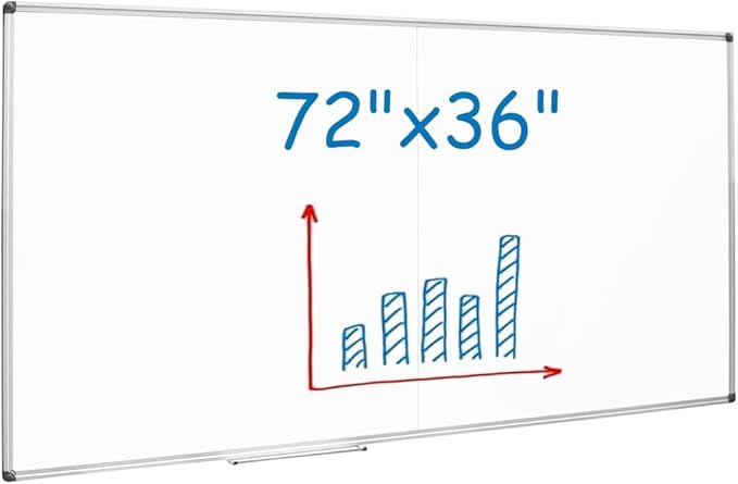Giant Magnetic Whiteboard 72 x 36 Inch, Foldable Extra Large Dry Erase White Board with Pen Tray, Big Aluminum Frame Folding Message Presentation Board for Wall