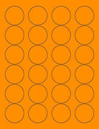 8-1/2 x 11" Neon Color High Light Fluorescent Labels for Laser & Inkjet Printer (Orange Fluorescent, 1.66" Round - 24 Per Page | 600 Labels)