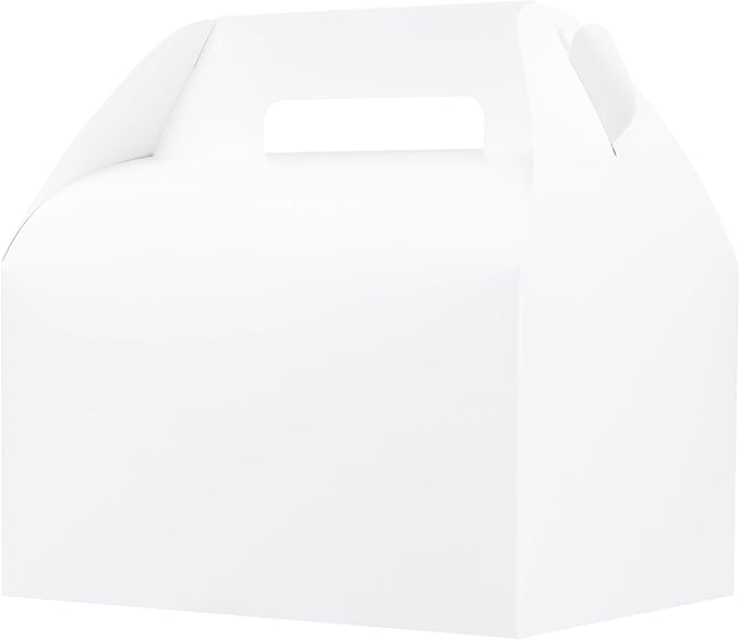 UnicoPak 20 Pack 10x7x7.5 Extra Large Gable Boxes, White Gift Boxes with Handle Lunch Boxes To Go for Birthday Wedding Party Favors Picnic Welcome