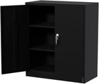 GAOMON Metal Storage Cabinet, Heavy Duty Steel Cabinet with Lockable Doors, Adjustable Shelves, Rust Resistant, Compact Garage Cabinet for Office, Workshop or Home, Easy Assembly, 35", Black