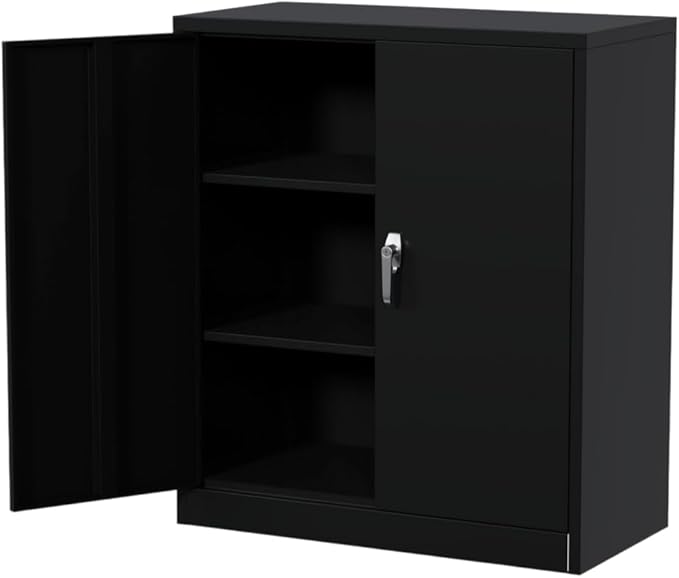GAOMON Metal Storage Cabinet, Heavy Duty Steel Cabinet with Lockable Doors, Adjustable Shelves, Rust Resistant, Compact Garage Cabinet for Office, Workshop or Home, Easy Assembly, 35", Black