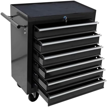 LuckyNote】Rolling Tool Chest, 6 Drawer Tool Box with Wheels, Heavy Duty Industrial Service Cart Storage Organizer with Locking System, Rolling Tool Box Organizer Tool Case for Garage, Repair Shop