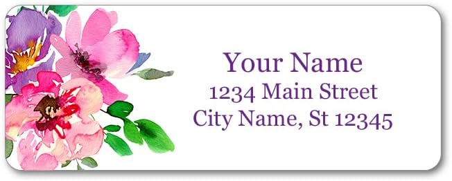 Personalized Return Address Labels - Colorful Watercolor Flowers - 60-1000 Custom Self-Adhesive Stickers
