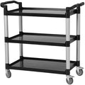 Heavy Duty 360 Restaurant Cart, 42'Wx20'Dx39'H, 3-Shelf Plastic, Lockable Wheels, Extra Large for Foodservice/Restaurant/Cleaning (Black)