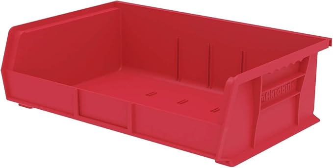 Akro-Mils 30255 AkroBins Plastic Storage Bins, Space-Saving Stackable Bins for Garage, Pantry, Craft Organization, 11-" x 16-" x 5-", Red, 6-Pack