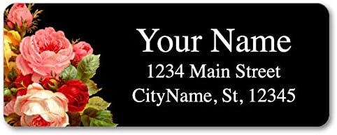 Personalized Return Address Labels - Vintage Roses Black - 60-1000 Custom Self-Adhesive Stickers