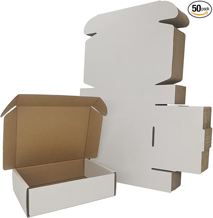 50 Pack 7x6x2'' Small Shipping Boxes, White Corrugated Cardboard Literature Mailers, Mailing Packaging Supplies for Small Business (W762-50)