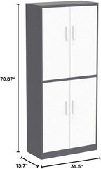 Yizosh Metal Storage Locking Cabinet with 4 Doors and 2 Adjustable Shelves,71" Lockable Garage Tall Steel Cabinet,for Home Office,Living Room,Pantry,Gym,Commercial Storage (Gray White)