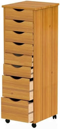 Pemberly Row Modern Solid Wood 6+2 Drawers Roll Utility Cart in Med Pine