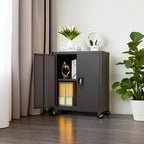 GREATMEET 31.5" H Lockable Storage Cabinet, Small Locking Cabinet with Doors and Adjustable Shelves, Metal Garage Storage Cabinets, Utility Cabinets for Office,Home,Garage,Classroom, Black