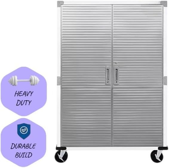 Heavy Duty Storage Solid Stainless Steel Cabinet with Lockable, Adjustable Shelf, Metal Garage Organizer (White, 48" W x 18" D x 72" H)