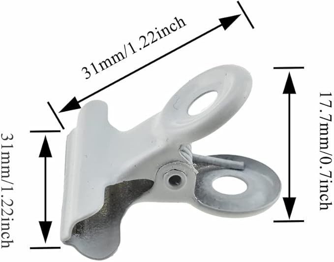 HAHIYO 1.25inch White Bulldog Clips Metal File Hinge Binder Clips Clamps Save Space Strong Spring Jaws Rock Solid Grip Book Lay Flat Deburred Edge for Hang Photos Wall Grid Dog Food 20PCS