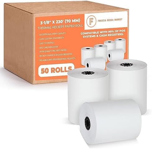 FRM 3 1/8 x 230 White Thermal Paper Receipt Rolls, Cash Register POS Receipt, POS Printer Paper, Fits All Credit Card Terminal, Receipt Paper, BPA Free