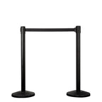 Qbuster Black Stanchions with Retractable Belt, Crowd Control Safety Barrier with 11’ Black Belt, Set of 2 Posts